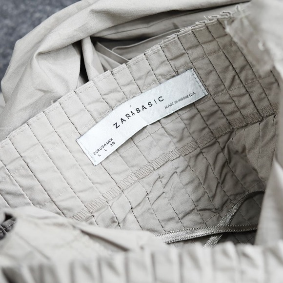 Zara Basic Beige Smocked Midi Dress with Tie Belt - Picture 4 of 6